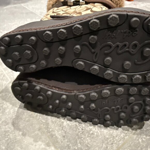 Coach Mariette Winter Snow Boot Women Sz 6.5 A7185 Canvas Suede Fur Trim Leather - Picture 10 of 11